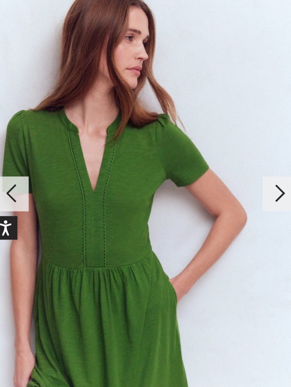 Boden Naomi Green V-Neck Short Sleeve Jersey Dress Pockets Knee 4R Length - Picture 4 of 14
